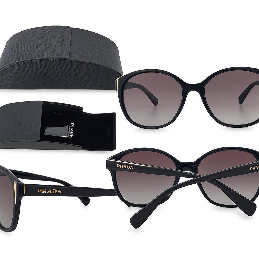 Prada SPR 010 1AB-3M1 Black Oversized Sunglasses 55-17 140 w/ Case – Never Worn
